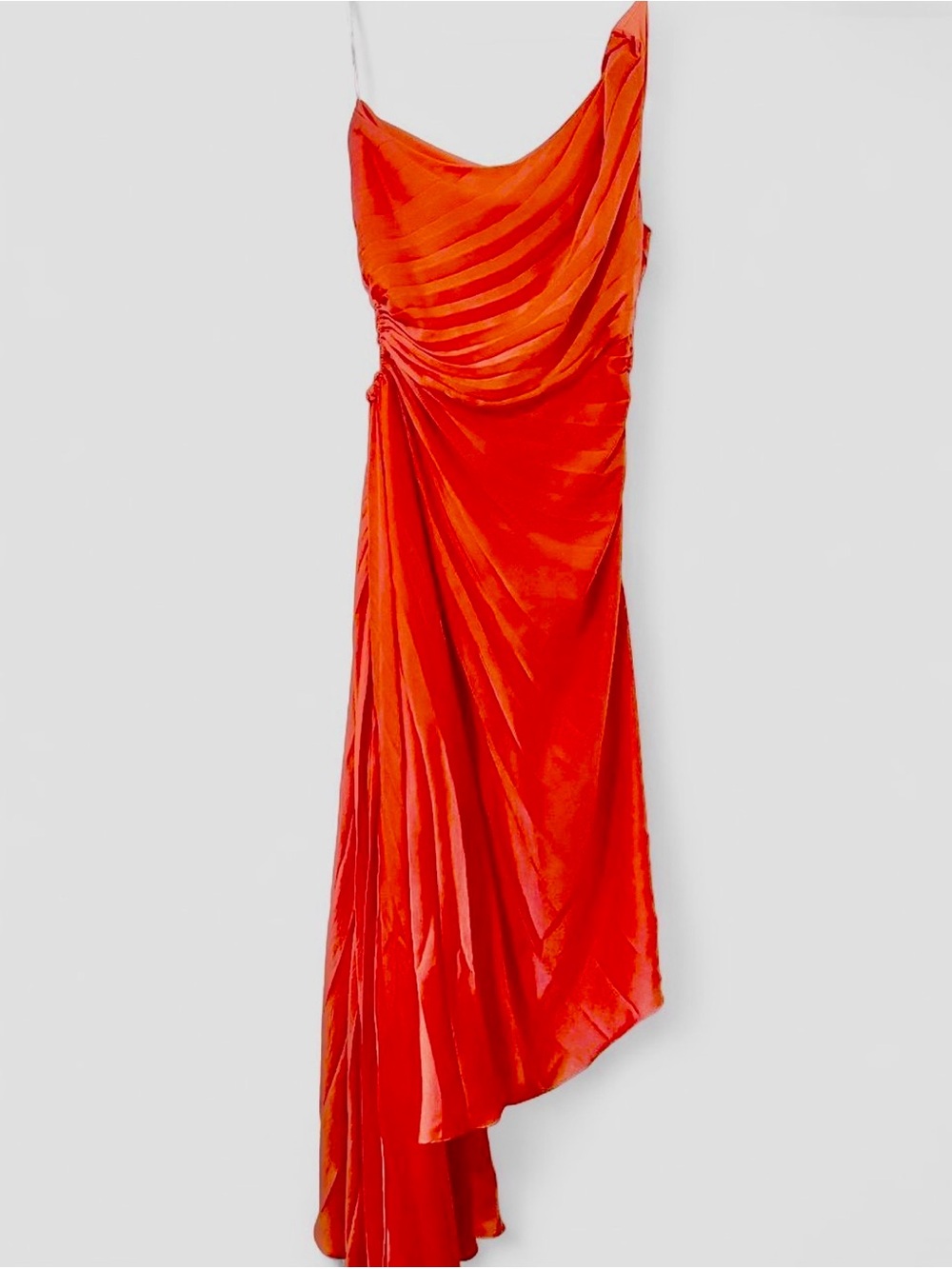 Aakaa One-Shoulder Coral Midi Dress.